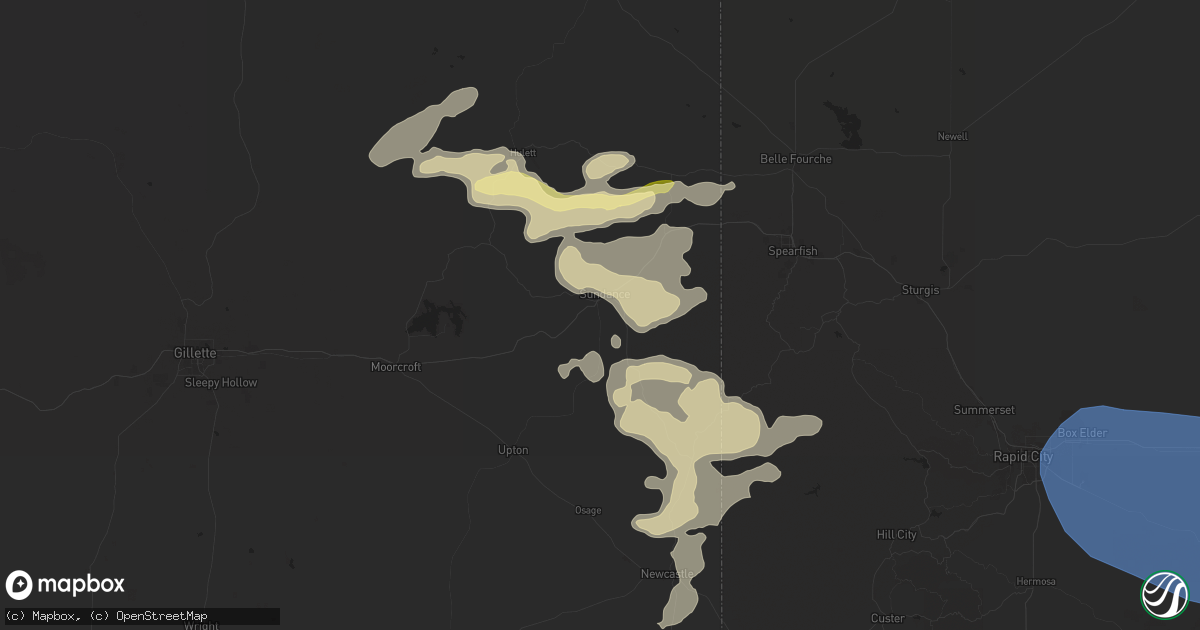 Hail map in Sundance, WY on June 10, 2024