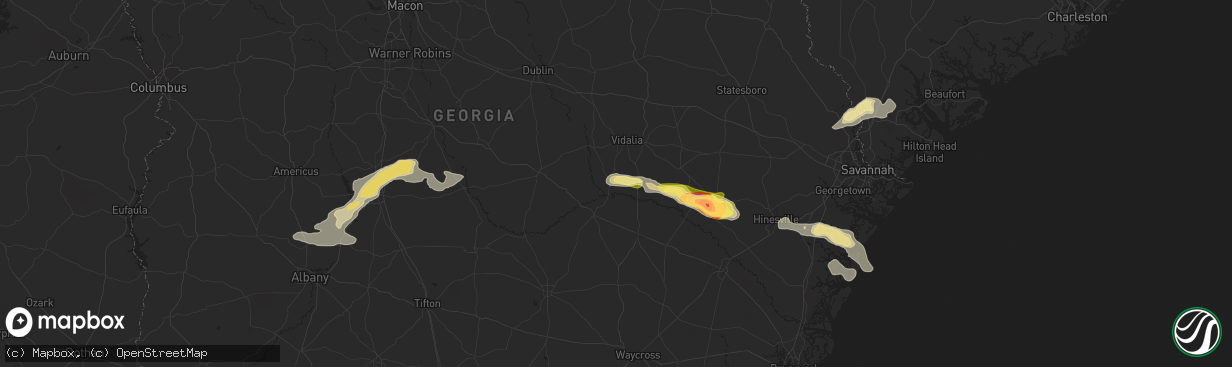 Hail map in Uvalda, GA on June 10, 2024