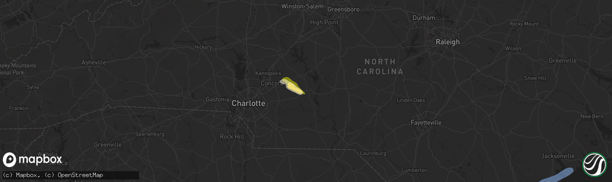 Hail map in Albemarle, NC on June 10, 2025