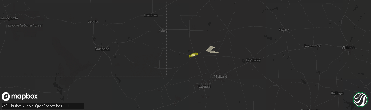 Hail map in Andrews, TX on June 10, 2025