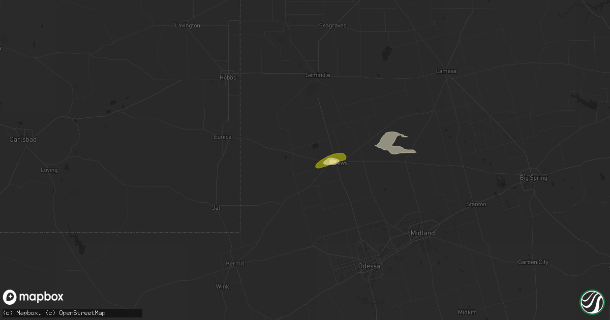 Hail map in Andrews, TX on June 10, 2025
