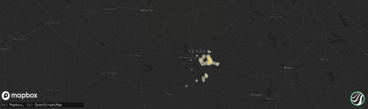 Hail map in Brownwood, TX on June 10, 2025