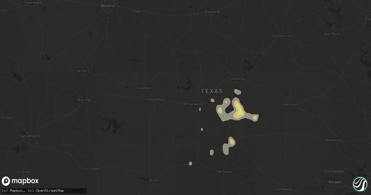 Hail map in Brownwood, TX on June 10, 2025