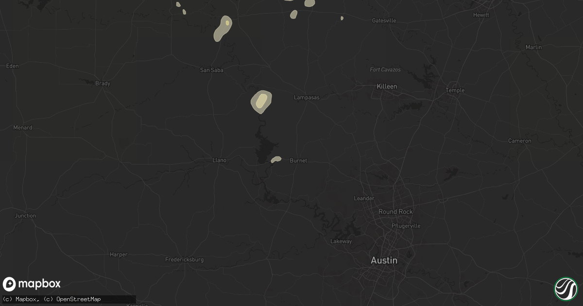 Hail map in Burnet, TX on June 10, 2025