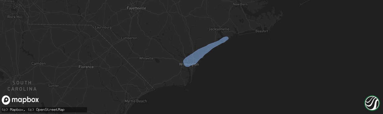 Hail map in Castle Hayne, NC on June 10, 2025