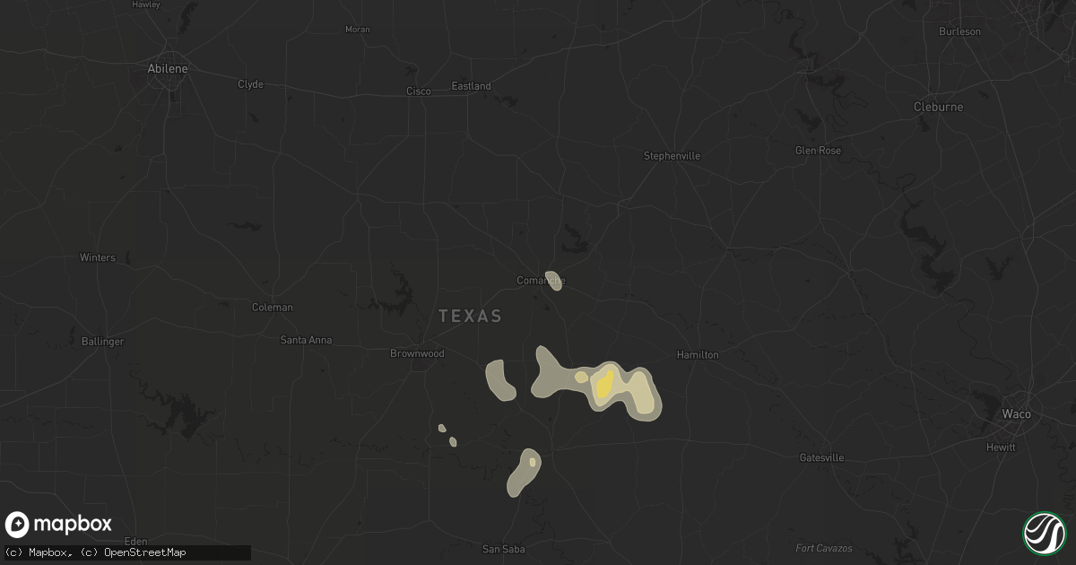 Hail map in Comanche, TX on June 10, 2025