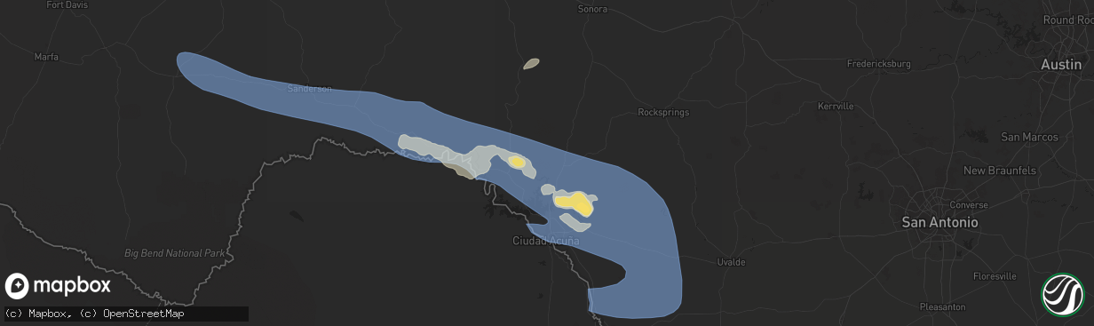 Hail map in Del Rio, TX on June 10, 2025