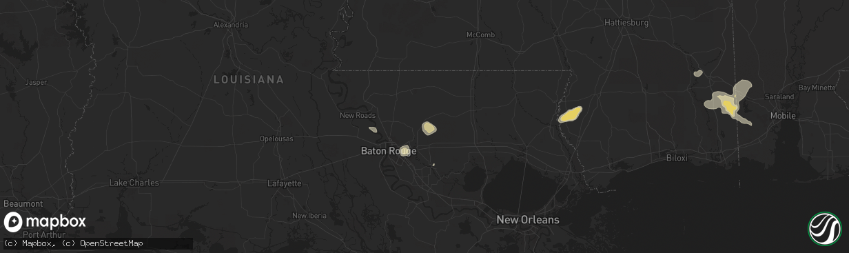 Hail map in Denham Springs, LA on June 10, 2025