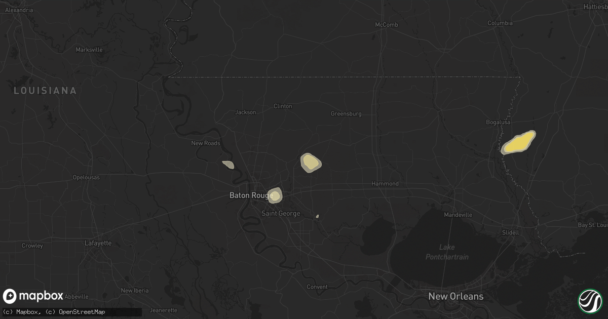 Hail map in Denham Springs, LA on June 10, 2025