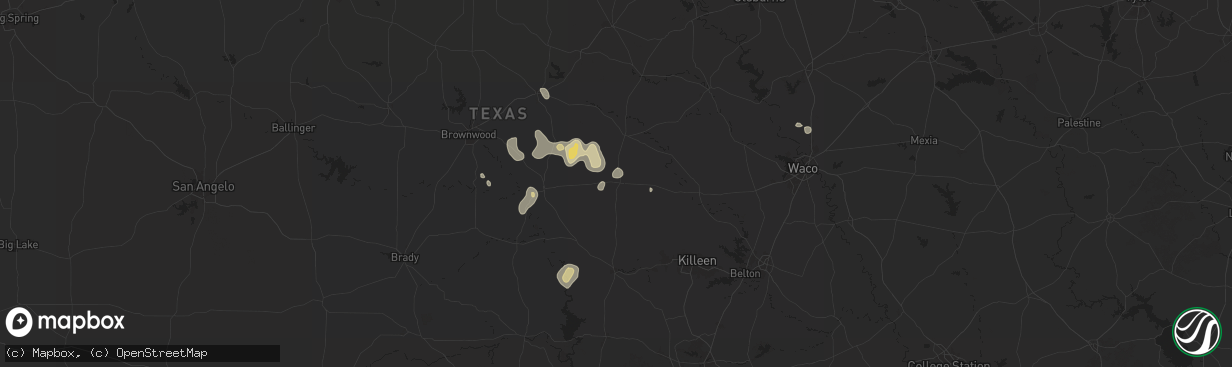 Hail map in Evant, TX on June 10, 2025