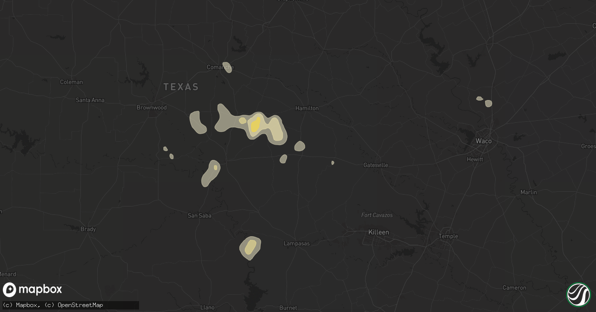 Hail map in Evant, TX on June 10, 2025