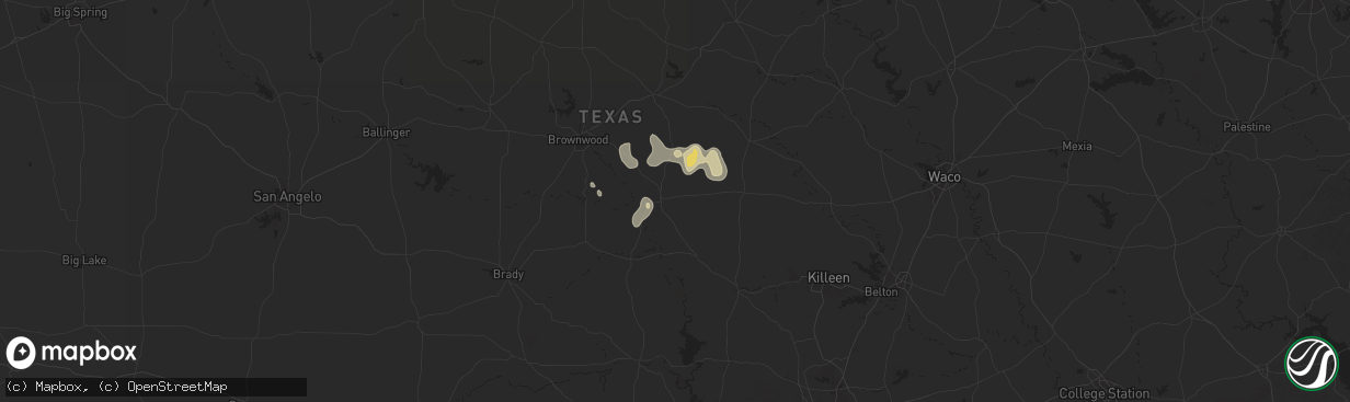 Hail map in Goldthwaite, TX on June 10, 2025