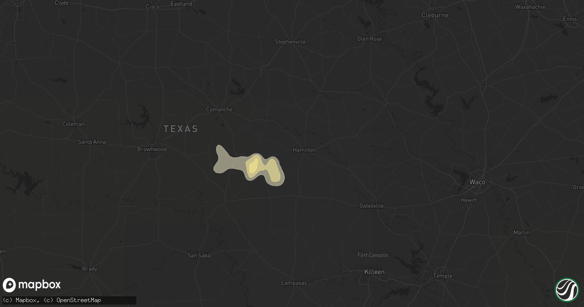 Hail map in Hamilton, TX on June 10, 2025