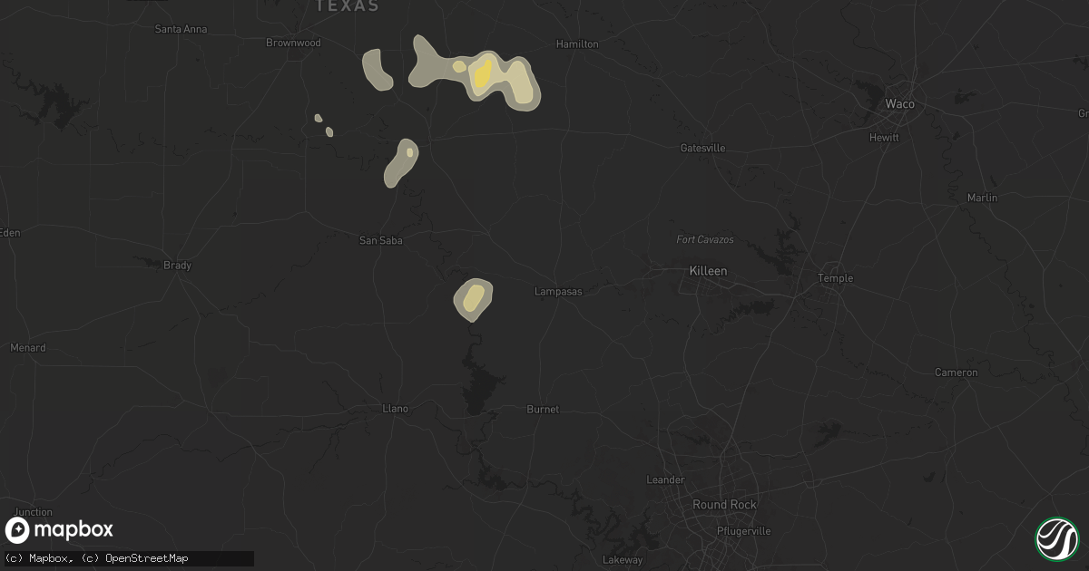 Hail map in Lampasas, TX on June 10, 2025