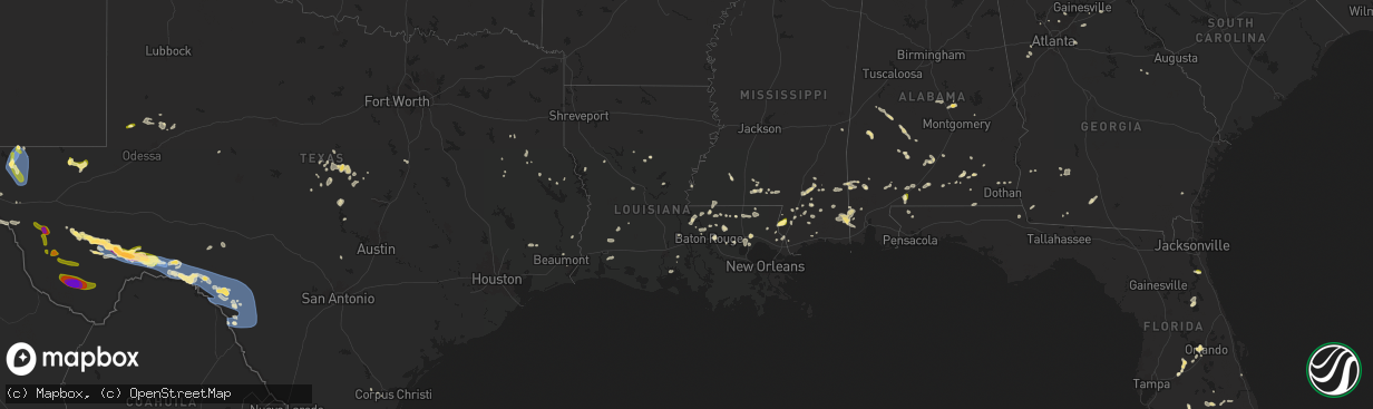 Hail map in Louisiana on June 10, 2025