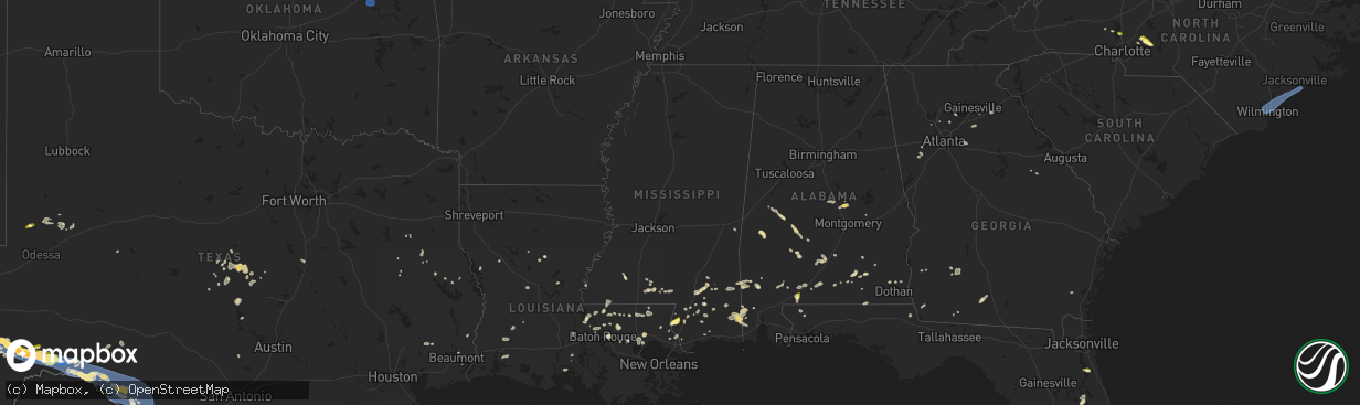 Hail map in Mississippi on June 10, 2025