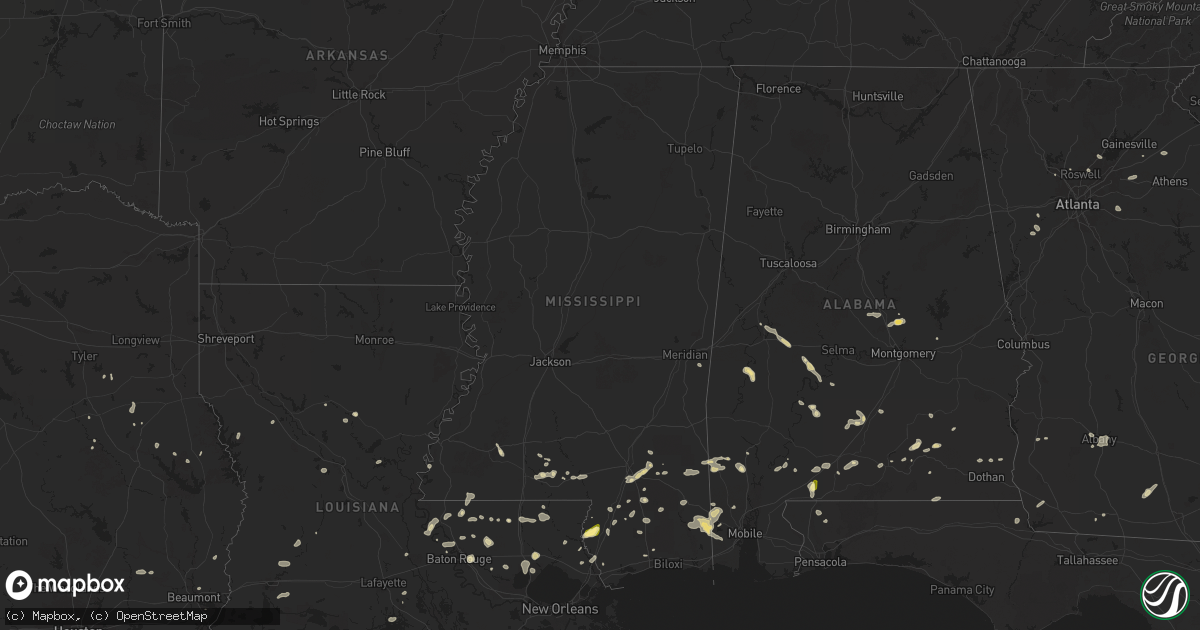 Hail map in Mississippi on June 10, 2025