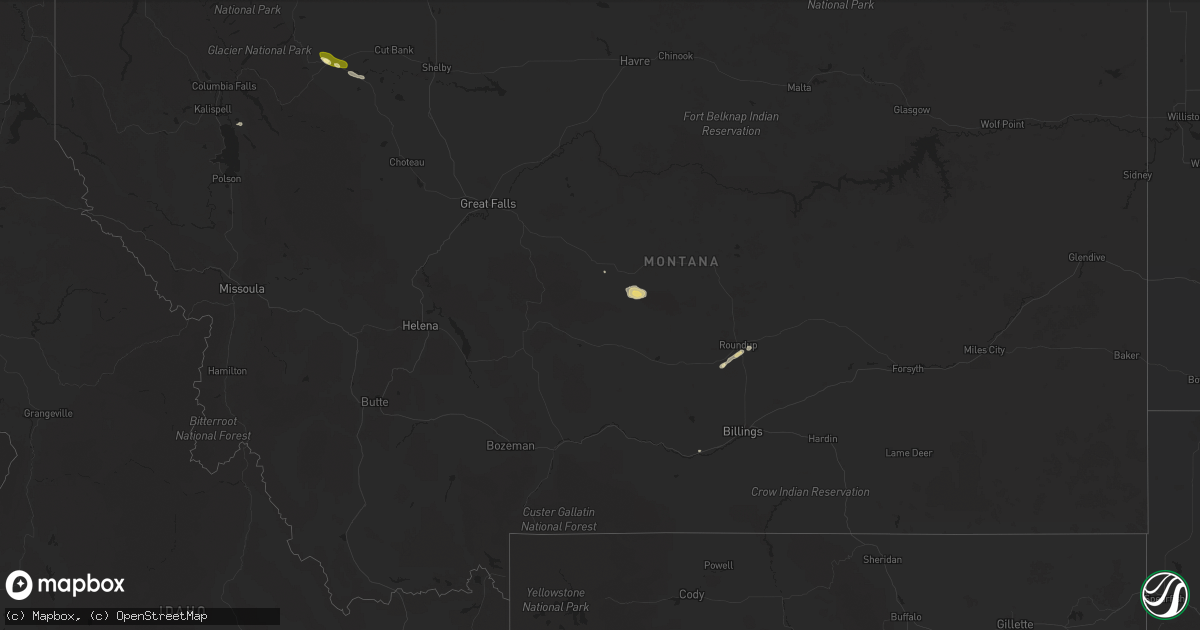 Hail map in Montana on June 10, 2025