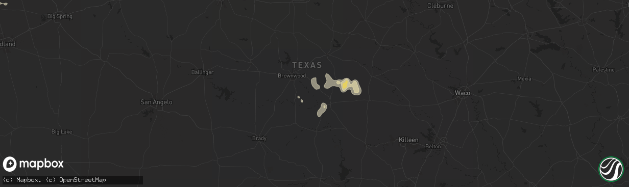 Hail map in Mullin, TX on June 10, 2025