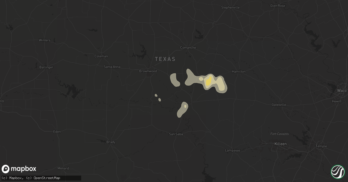 Hail map in Mullin, TX on June 10, 2025