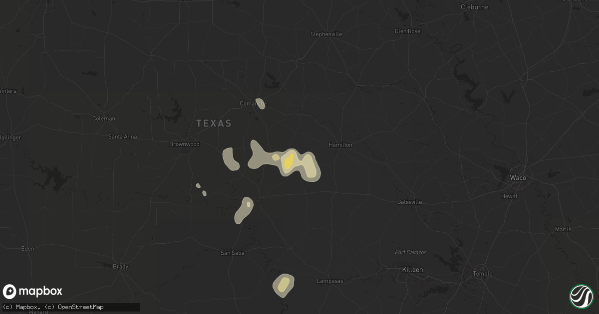 Hail map in Pottsville, TX on June 10, 2025