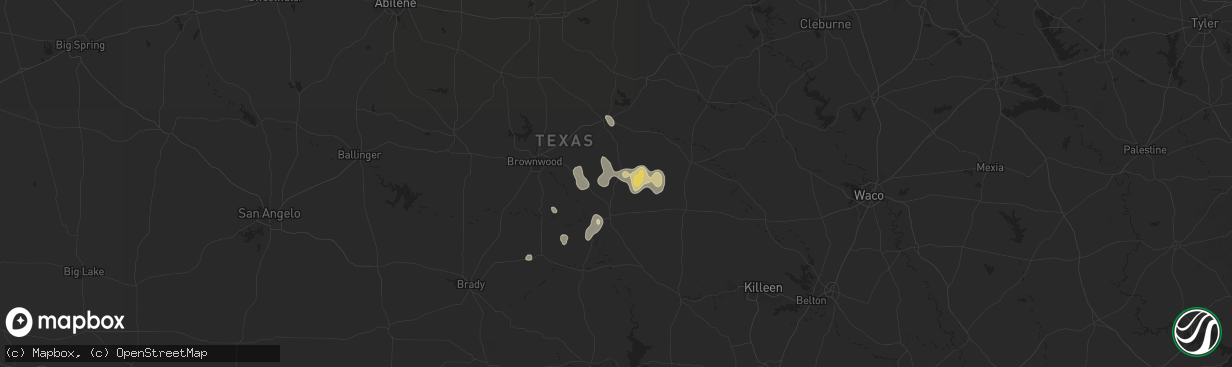 Hail map in Priddy, TX on June 10, 2025