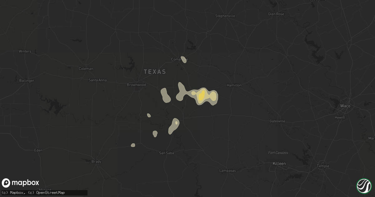 Hail map in Priddy, TX on June 10, 2025