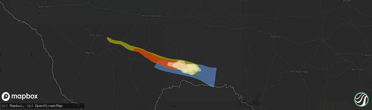 Hail map in Sanderson, TX on June 10, 2025