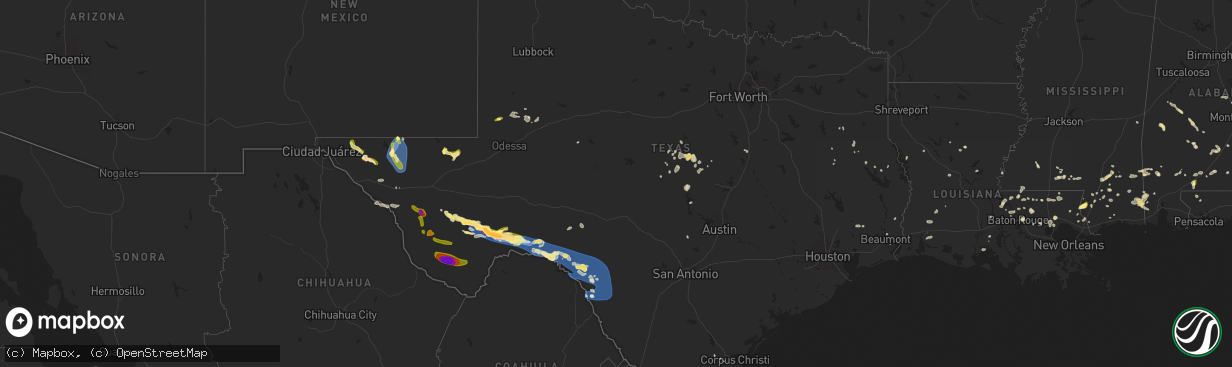 Hail map in Texas on June 10, 2025