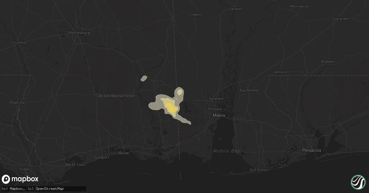 Hail map in Wilmer, AL on June 10, 2025