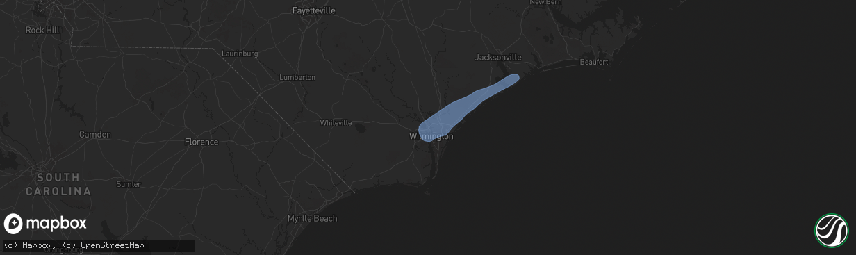Hail map in Wilmington, NC on June 10, 2025