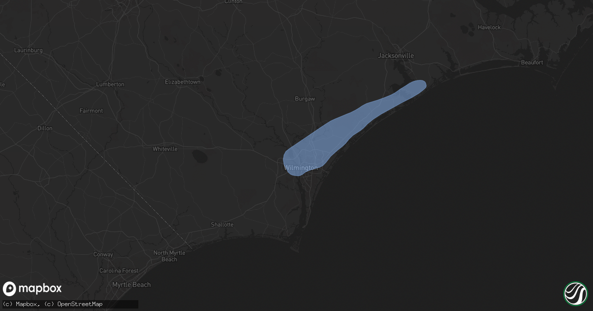 Hail map in Wilmington, NC on June 10, 2025