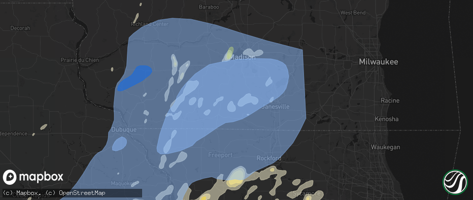 Hail map in Albany, WI on June 10, 2026