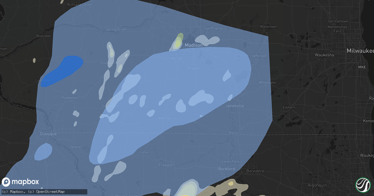 Hail map in Albany, WI on June 10, 2026