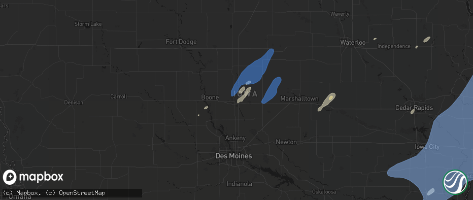 Hail map in Ames, IA on June 10, 2026