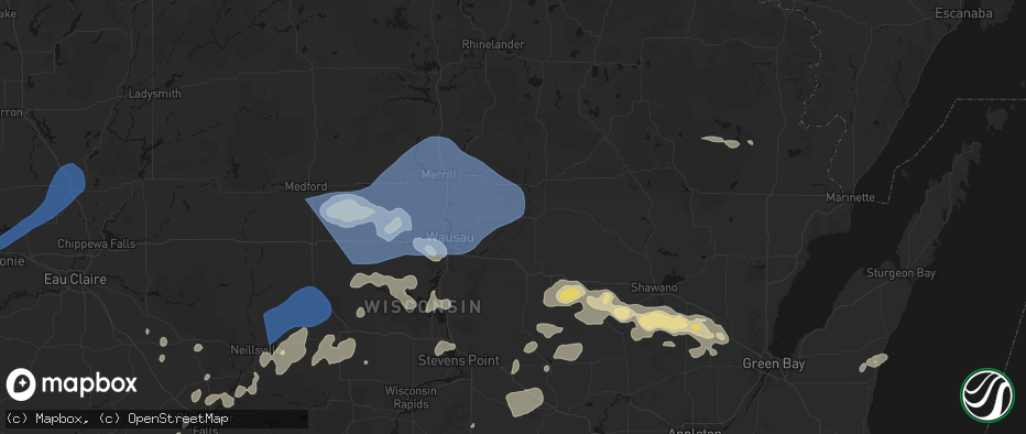 Hail map in Aniwa, WI on June 10, 2026