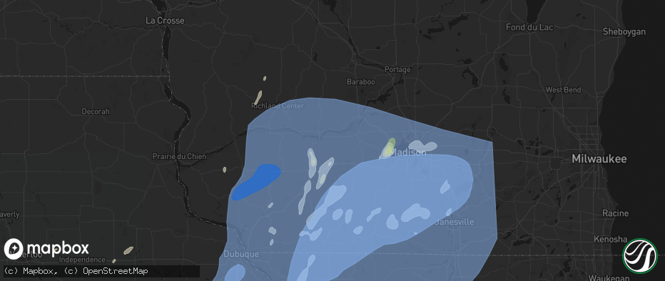 Hail map in Arena, WI on June 10, 2026