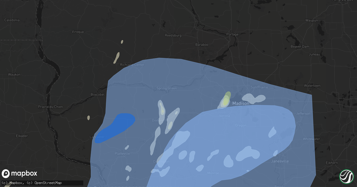 Hail map in Arena, WI on June 10, 2026
