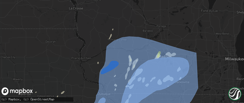 Hail map in Avoca, WI on June 10, 2026