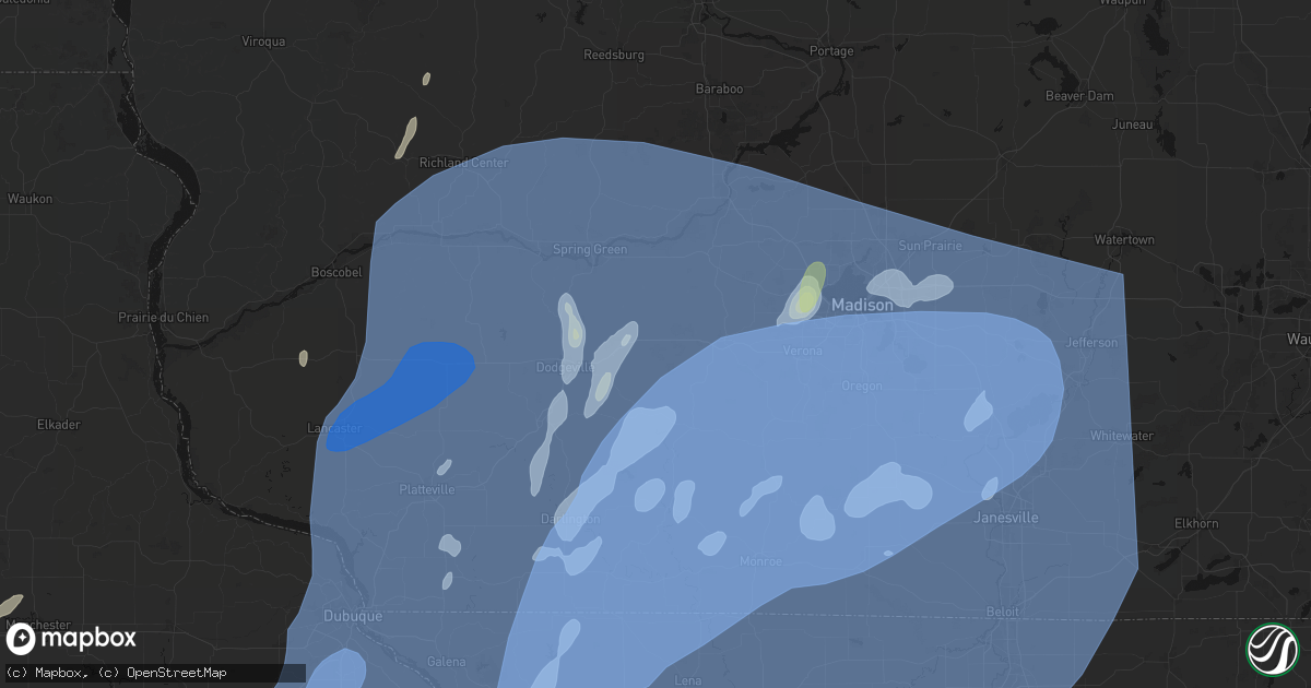 Hail map in Barneveld, WI on June 10, 2026