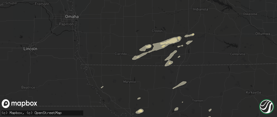 Hail map in Bedford, IA on June 10, 2026