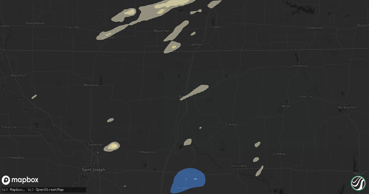 Hail map in Bethany, MO on June 10, 2026