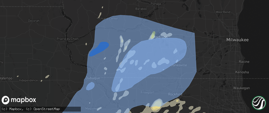 Hail map in Blanchardville, WI on June 10, 2026