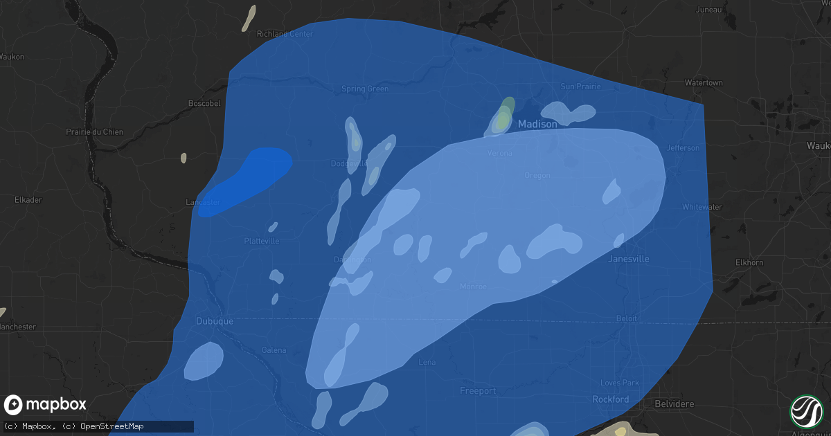 Hail map in Blanchardville, WI on June 10, 2026