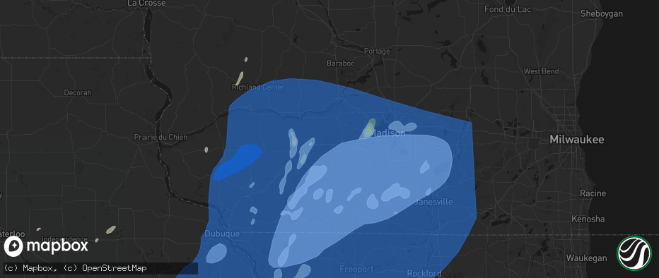 Hail map in Blue Mounds, WI on June 10, 2026