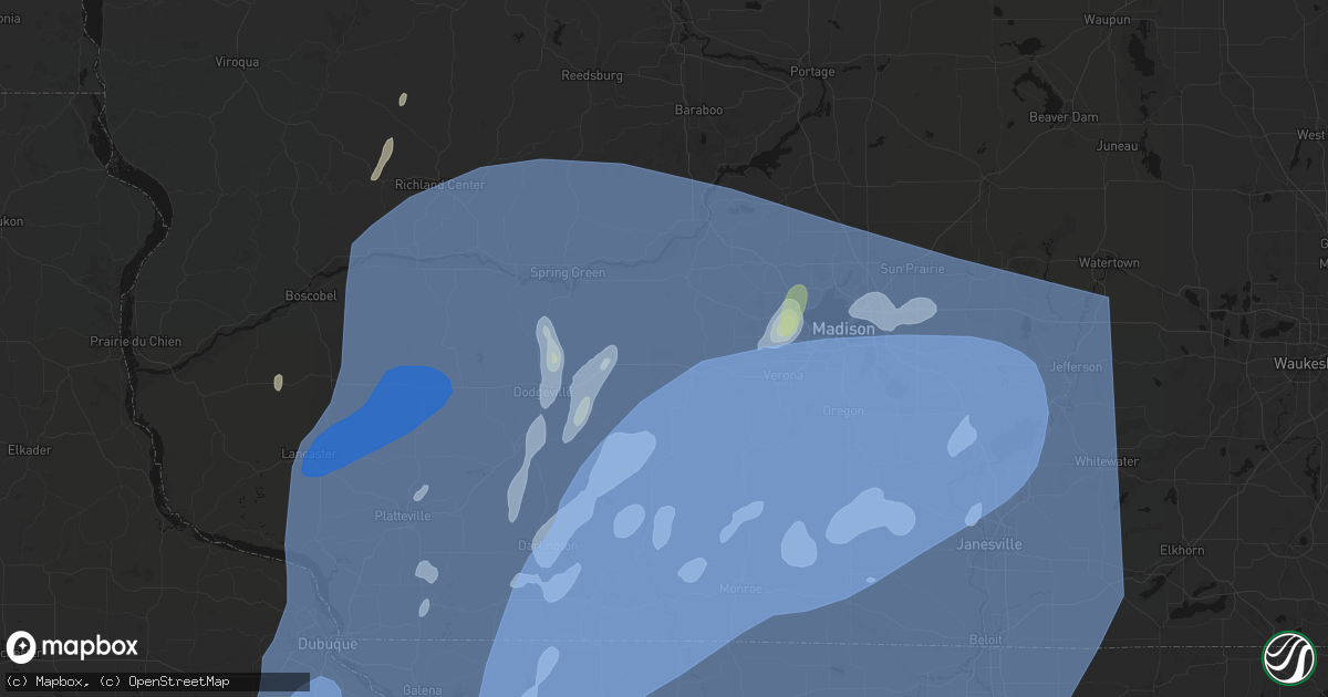 Hail map in Blue Mounds, WI on June 10, 2026