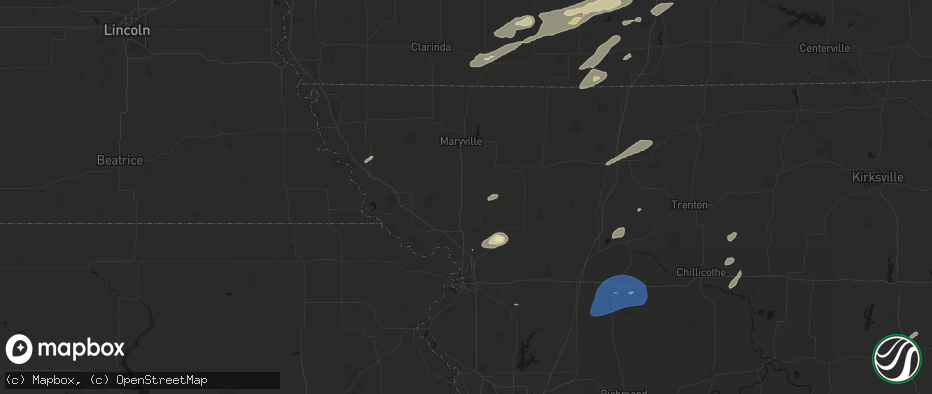 Hail map in Bolckow, MO on June 10, 2026