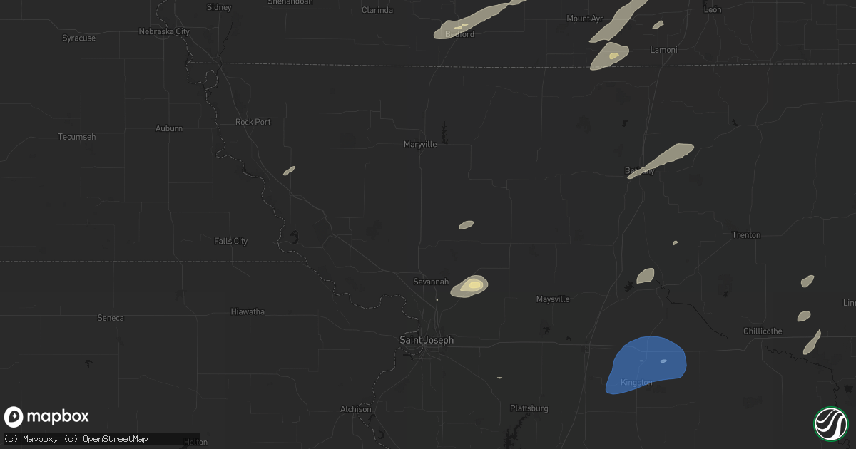 Hail map in Bolckow, MO on June 10, 2026