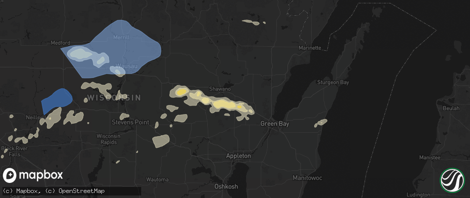 Hail map in Bonduel, WI on June 10, 2026