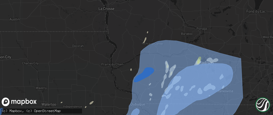 Hail map in Boscobel, WI on June 10, 2026